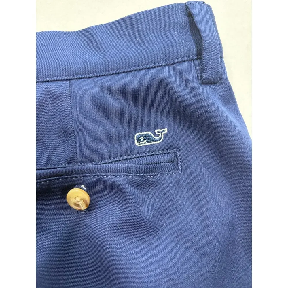 Vineyard Vines Links Shorts Mens 35 Blue Performance Golf Chino Flat Front
